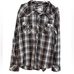 BKE Buckle Athletic Fit Stretch Plaid Long Sleeve Shirt sz XL